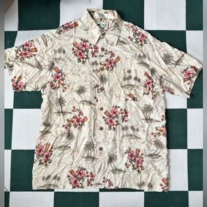 Vintage Ron Chereskin Hawaiian Map Print Shirt with Wooden Buttons | Large